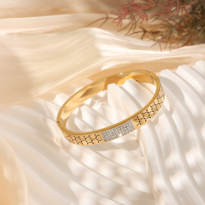 Bracelet Jonc Pour Femme, 1 Pièce, Collection Moderne, Élégant, Motif Hexagonal, En Acier Inoxydable, Étanche, Couleur Or h5 Image4