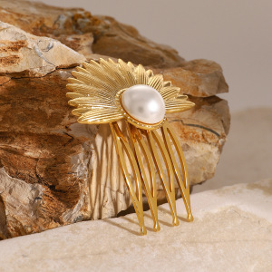 1 Paire De Pinces À Cheveux Pour Femmes, Série Simple, Style Ins, En Acier Inoxydable Plaqué Or , Avec Perles Artificielles h5 Image3