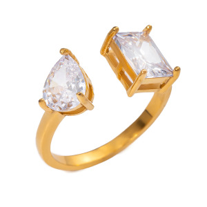 Bague Ajustable Pour Femme, En Acier Inoxydable Délicat, Étanche, Plaquée Or Et Ornée De Zircon (1 Pièce). h5 Image6