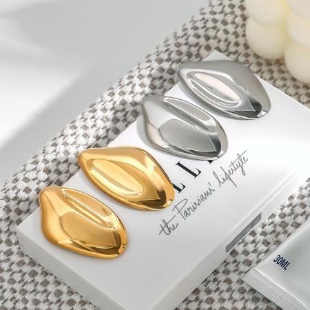 Boucles d'oreilles puces pour femme, collection Commute, forme ovale irrégulière, en acier inoxydable, couleur or, étanches, 1 paire