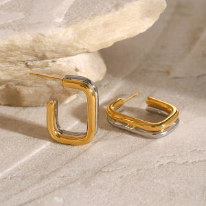 1 Paire De Boucles D'Oreilles Créoles Géométriques Décontractées En Acier Inoxydable Plaqué Or  Pour Femmes h5 Image3
