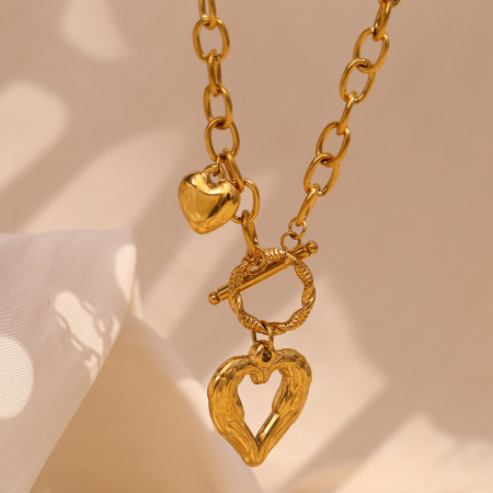 Collier pendentif élégant en forme de cœur/amour, en acier inoxydable étanche, couleur or, collection romantique (1 pièce) 2