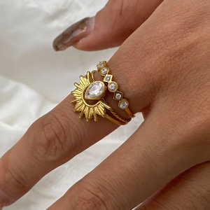 Ensemble De Bagues Pour Femmes De La Série Luxueuse Charming Droplet, En Acier Inoxydable Étanche Et Couleur Or (1 Pièce). h5 Image9