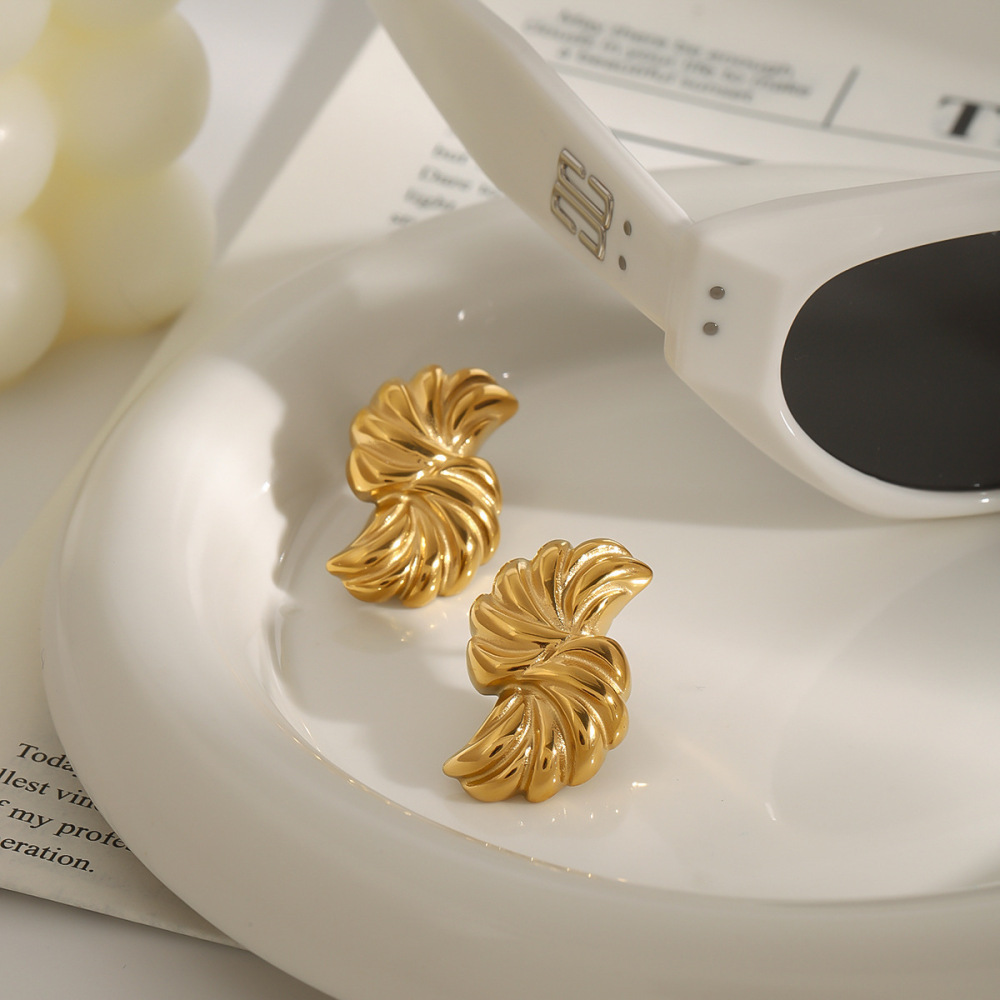 Boucles D'Oreilles Puces Pour Femme, Collection Classique, Style Irrégulier Et Épuré, En Acier Inoxydable Étanche, Couleur Or (1 Paire). Image4