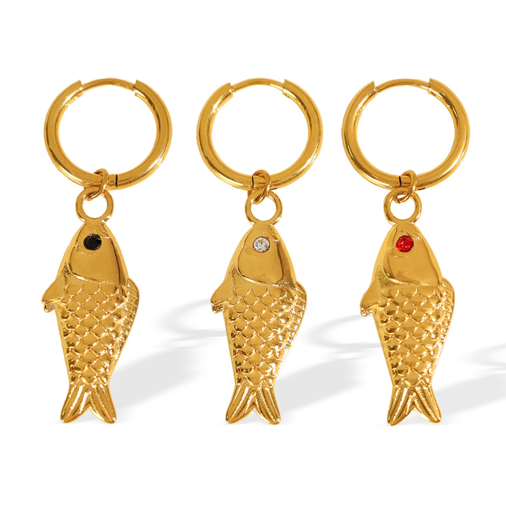 1 Paire De Boucles D'Oreilles Pendantes Pour Femme, Série Classique, En Acier Titane Plaqué Or , Motif Animal Quotidien, Strass Image6