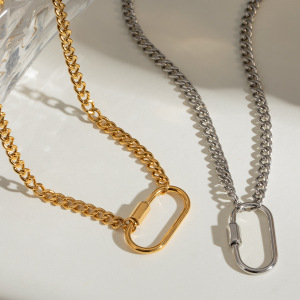 Collier Avec Pendentif Géométrique En Acier Inoxydable Plaqué Or  Pour Femme, Série Simple Et Décontractée, 1 Pièce h5 Image3