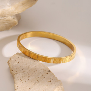 Bracelet Femme 1 Pièce, Collection Vacances, Motif Vagues, En Acier Inoxydable, Couleur Or h5 Image4