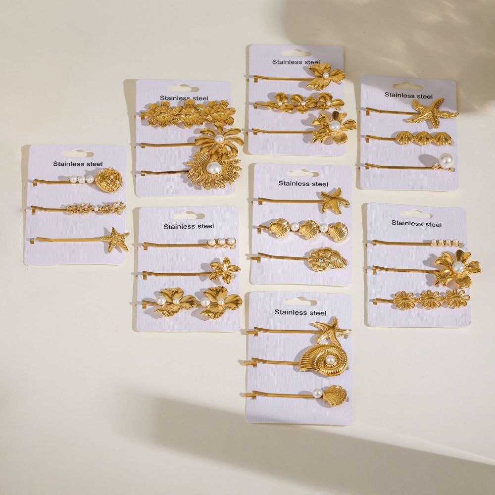 1 Paire De Pinces À Cheveux Pour Femmes, Série Simple, Fleurs Douces, En Acier Inoxydable Plaqué Or , Avec Perles Artificielles h5Image3