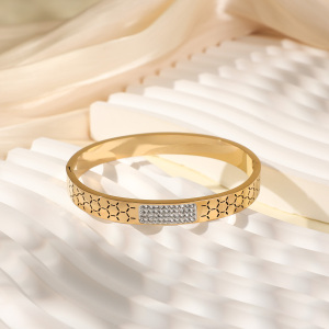 Bracelet Jonc Pour Femme, 1 Pièce, Collection Moderne, Élégant, Motif Hexagonal, En Acier Inoxydable, Étanche, Couleur Or h5 Image5