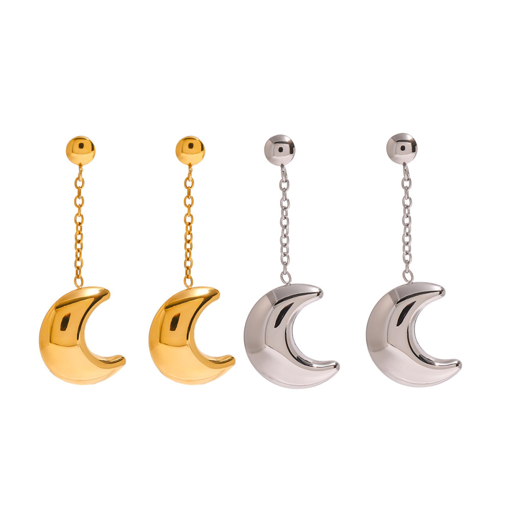 1 Paire De Boucles D'Oreilles Pendantes Pour Femme, Série Simple, Soleil/Lune, En Acier Inoxydable Plaqué Or  Image5