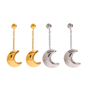 1 Paire De Boucles D'Oreilles Pendantes Pour Femme, Série Simple, Soleil/Lune, En Acier Inoxydable Plaqué Or  h5 Image5