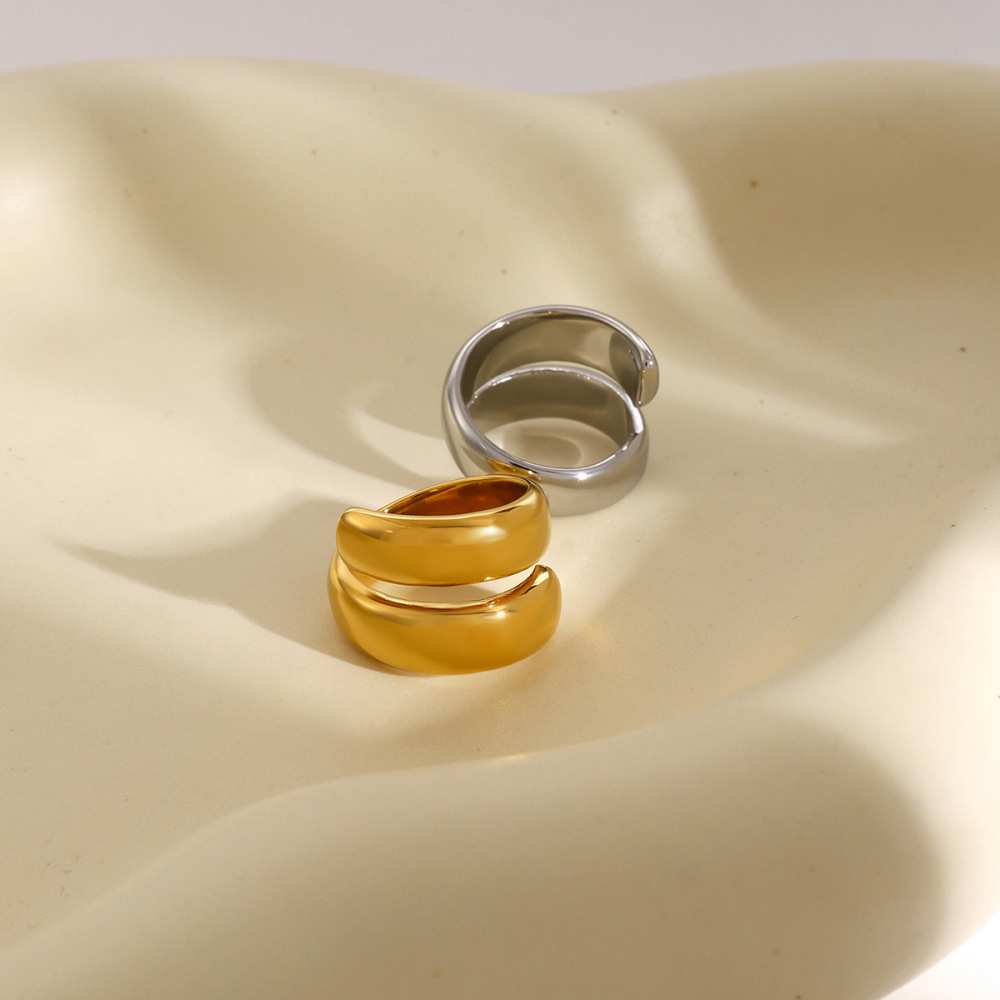 1 Paire De Bagues Ouvertes À Ressort En Acier Inoxydable Or  À Double Couche, Tendance, Pour S D'Internet, Bijoux Hypoallergéniques, Bague Réglable Pour Femmes Image2