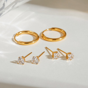 1 Paire De Boucles D'Oreilles Géométriques En Acier Inoxydable Plaqué Or  Et Zircon Pour Femme, Série Romantique h5 Image2
