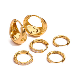 1 Paire De Boucles D'Oreilles Géométriques Simples En Acier Inoxydable Doré Étanche Avec Strass Pour Femme h5 Image5