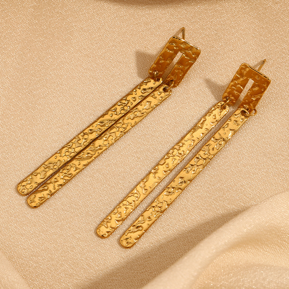 Boucles D'Oreilles Pendantes Élégantes Géométriques En Acier Inoxydable Doré, Étanches, Collection Classique, Pour Femme (1 Paire). Image4