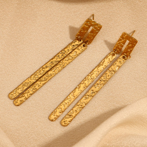 Boucles D'Oreilles Pendantes Élégantes Géométriques En Acier Inoxydable Doré, Étanches, Collection Classique, Pour Femme (1 Paire). h5 Image4
