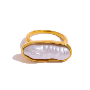 1 Paire De Bagues Simples Pour Femme, Série Classique, En Acier Inoxydable Plaqué Or , Avec Perles Artificielles h5 Image6