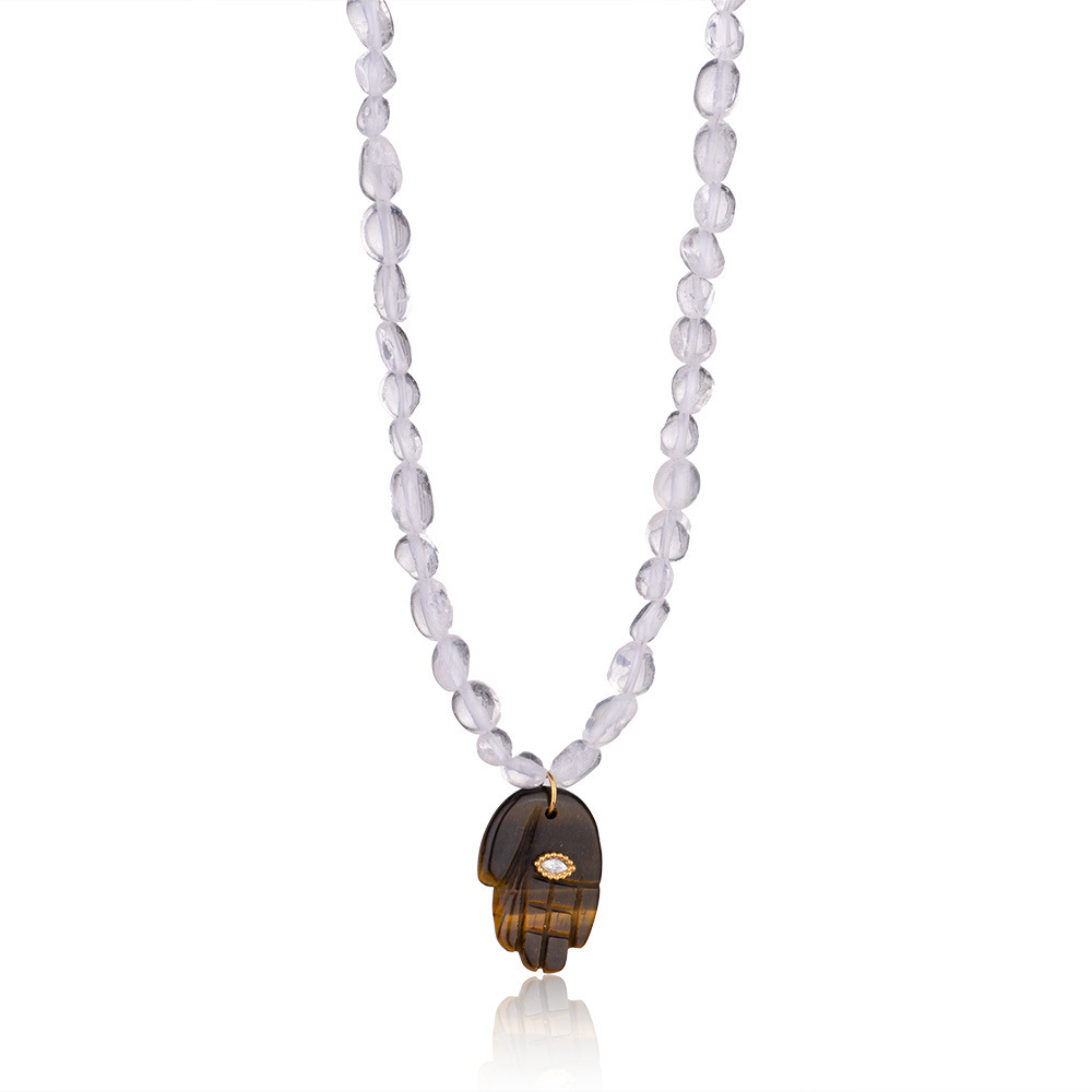 Collier De Perles Pour Femme, Style Bohème, En Acier Inoxydable, Couleur Or, Orné De Pierres Naturelles Irrégulières Et De Formes De Main (1 Pièce). Image10