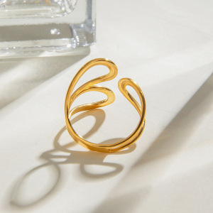1 Paire De Bagues Ajustables Géométriques Quotidiennes En Acier Inoxydable Plaqué Or  Pour Femme, Série Simple h5 Image3