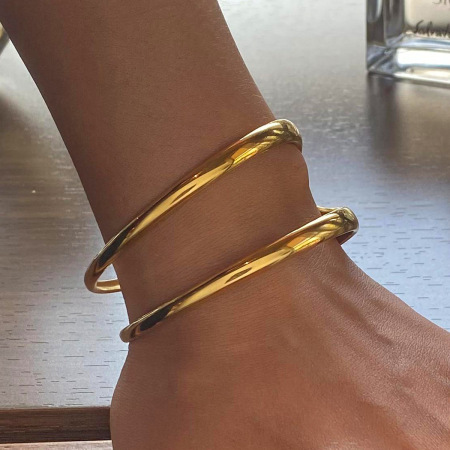 bracelet simple en acier inoxydable plaqué or  pour femme, 1 pièce 2