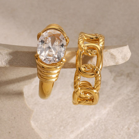 Bague simple pour femme, style géométrique classique, en acier inoxydable étanche, couleur or (1 pièce).