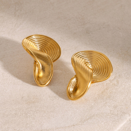 1 paire de boucles d'oreilles à tige pour femme en acier inoxydable plaqué or , série simple  2