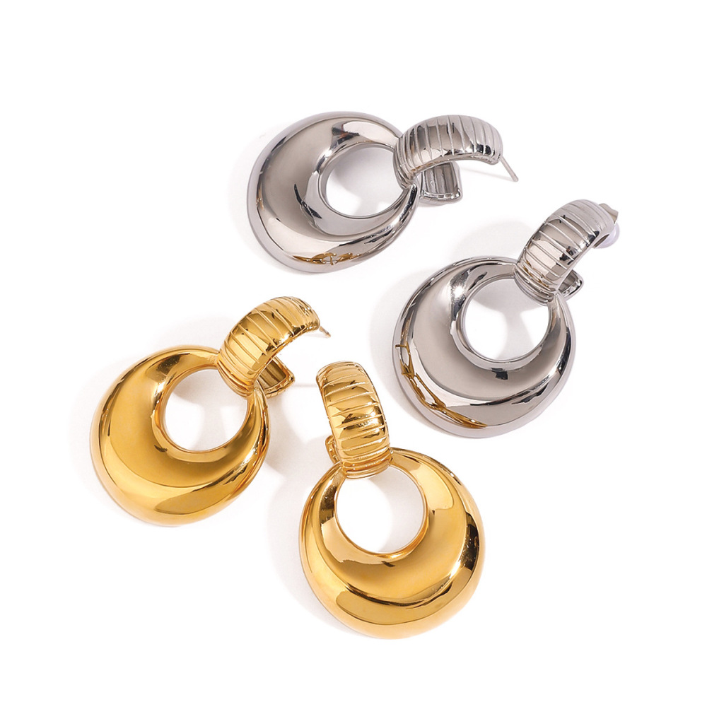 Boucles D'Oreilles Pendantes Pour Femme, Style Moderne, Annulaire, En Acier Inoxydable, Couleur Or, Étanches, Collection Daily (1 Paire). Image7