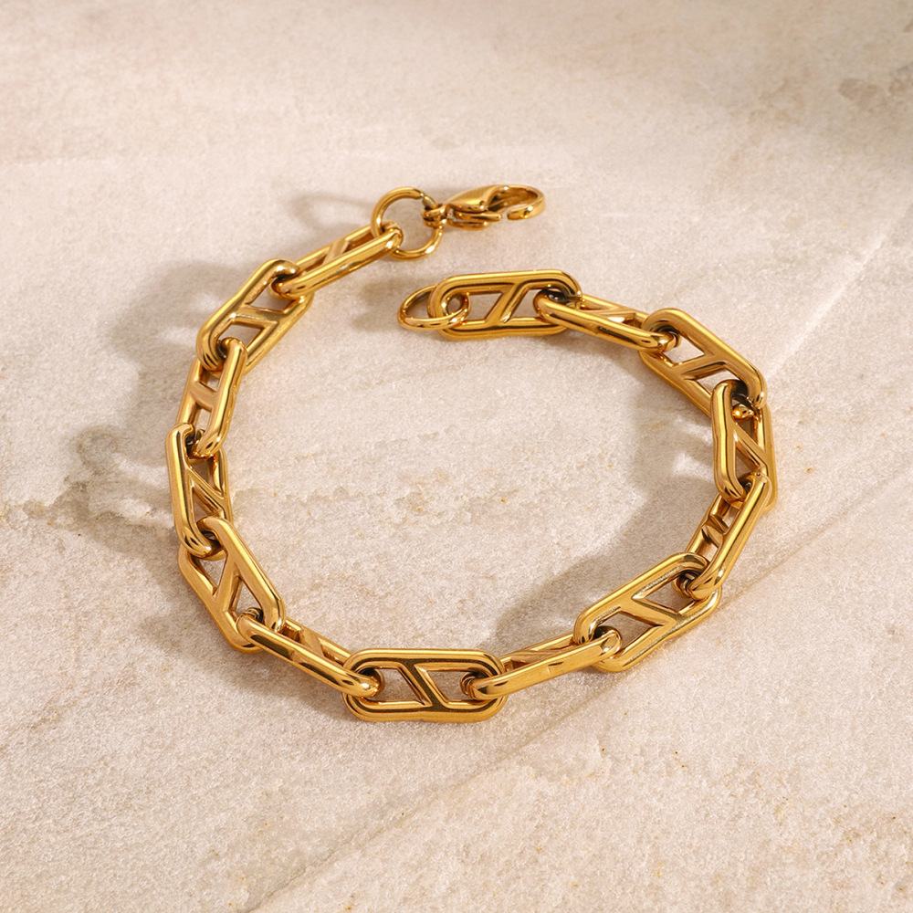 Bracelet Chaîne Géométrique Classique En Acier Inoxydable Plaqué Or  Pour Femme, Série Simple, 1 Pièce Image4