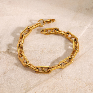 Bracelet Chaîne Géométrique Classique En Acier Inoxydable Plaqué Or  Pour Femme, Série Simple, 1 Pièce h5 Image4