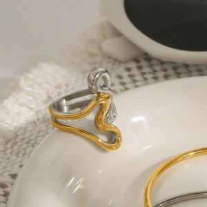 Bague Simple Pour Femme, En Acier Inoxydable Doré, Forme Cœur À Chevauchement Irrégulier, Collection Daily Series (1 Pièce). h5 Image8