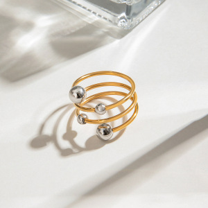 Bague Simple Pour Femme, Style Asymétrique, En Acier Inoxydable Doré, Étanche, Avec Une Ligne Sphérique Et Une Finition Sphérique. h5 Image4
