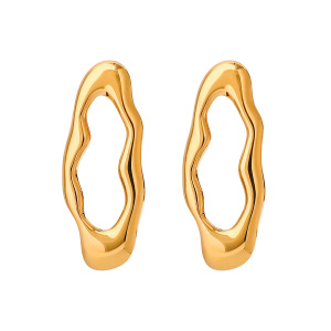 1 Paire De Boucles D'Oreilles À Tige Ovales En Acier Inoxydable Doré Pour Femme, De La Série Classic h5 Image9