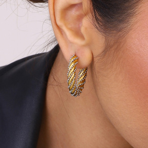 1 Paire De Boucles D'Oreilles Créoles Rondes En Acier Inoxydable Doré, Style Romantique, Naturelles Et Torsadées, Étanches. h5 Image5
