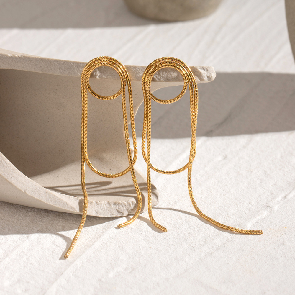 Boucles D'Oreilles Pendantes Pour Femme, Style Rétro, À Pompons, En Acier Inoxydable Plaqué Or (1 Paire). Image3