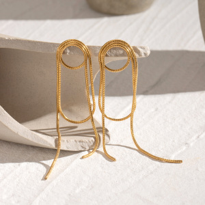 Boucles D'Oreilles Pendantes Pour Femme, Style Rétro, À Pompons, En Acier Inoxydable Plaqué Or (1 Paire). h5 Image3