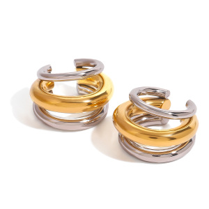 1 Paire De Manchettes D'Oreilles Femme En Acier Inoxydable Plaqué Or, Style Patchwork Décontracté Et Simple h5 Image6