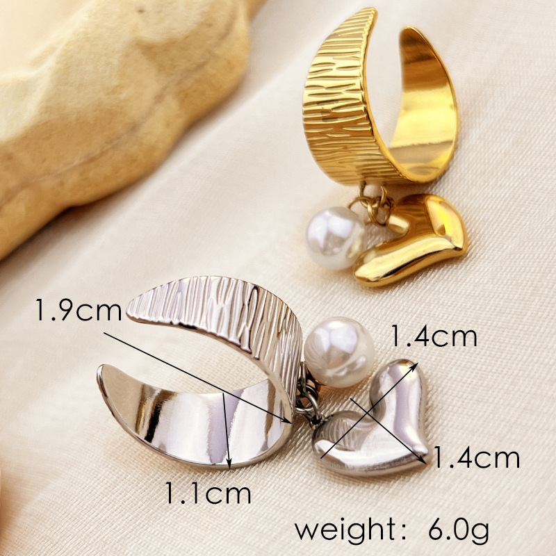 Bague Ajustable Pour Femme, Style Rétro, Motif Cœur Ondulé, En Acier Inoxydable Étanche (1 Pièce). Image6