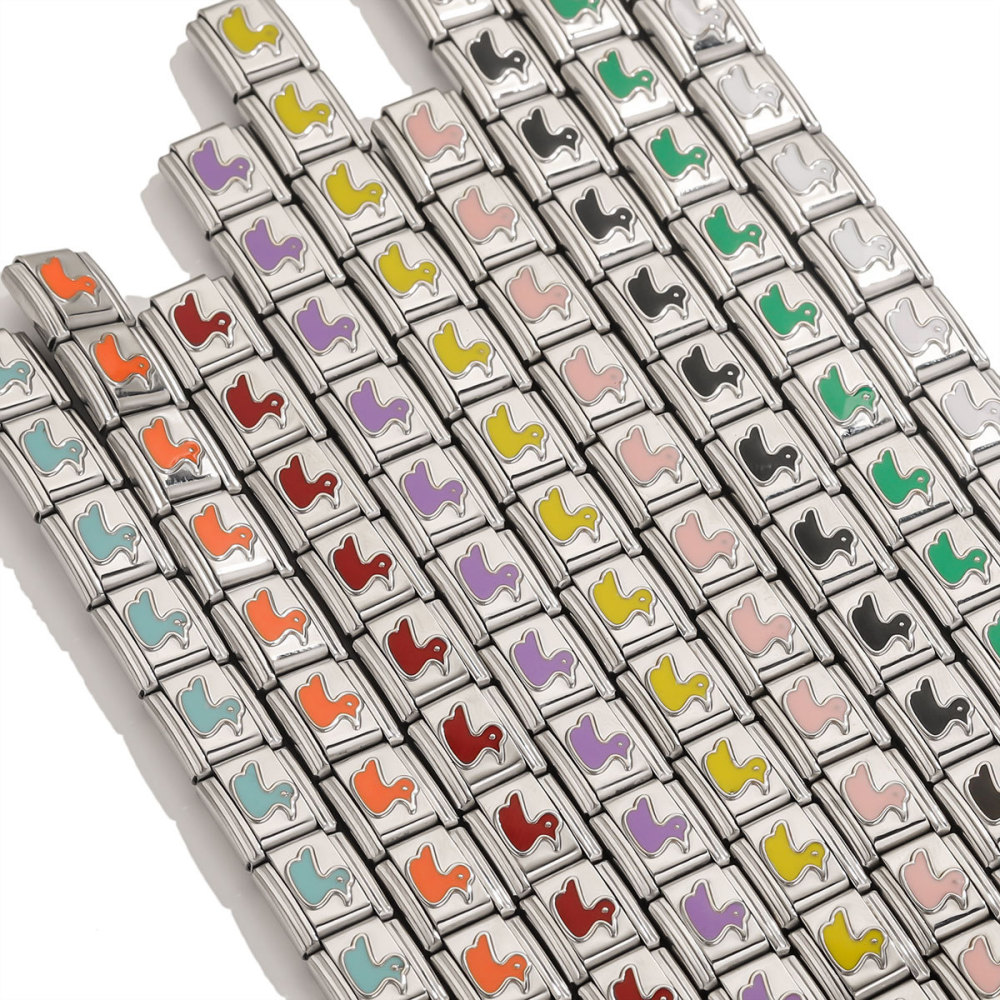 Bracelet Unisexe À Maillons Carrés Élastiques En Acier Inoxydable Argenté, Forme Canard, Étanche, À Faire Soi-Même (1 Pièce) Image6