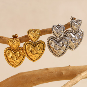 Boucles D'Oreilles Pendantes Pour Femme, Collection Romantique, En Acier Inoxydable Doré, Imperméables, En Forme De Cœur. h5 Image4