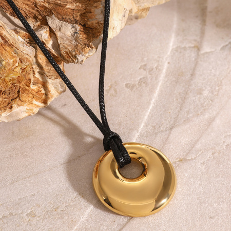 collier avec pendentif pour femme, série simple, couleur unie, en acier inoxydable plaqué or  2