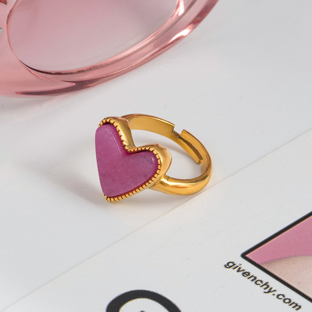Bague Ajustable Pour Femme, En Acier Inoxydable Doré, Forme De Cœur, Couleur Or, Collection Polychrome (1 Pièce). Image7
