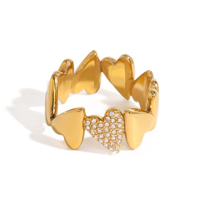 Bague Simple Pour Femme, En Acier Inoxydable Doré, Ornée D'Un Zircon Et Ornée D'Un Cœur Décontracté. h5 Image6