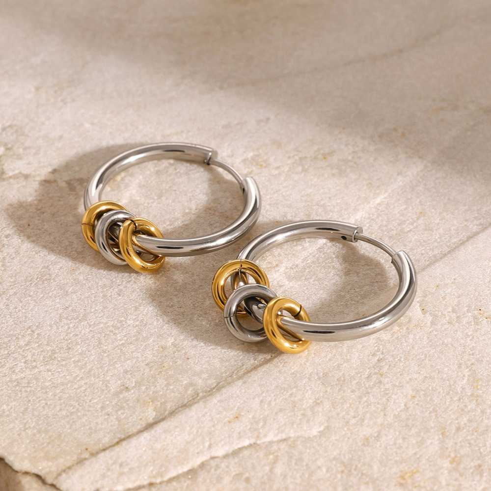 1 Paire De Boucles D'Oreilles Créoles Géométriques En Acier Inoxydable Plaqué Or Pour Femme, Série Simple h5Image3