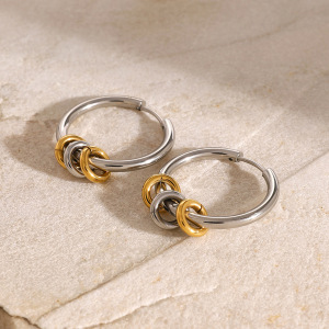 1 Paire De Boucles D'Oreilles Créoles Géométriques En Acier Inoxydable Plaqué Or Pour Femme, Série Simple h5 Image3