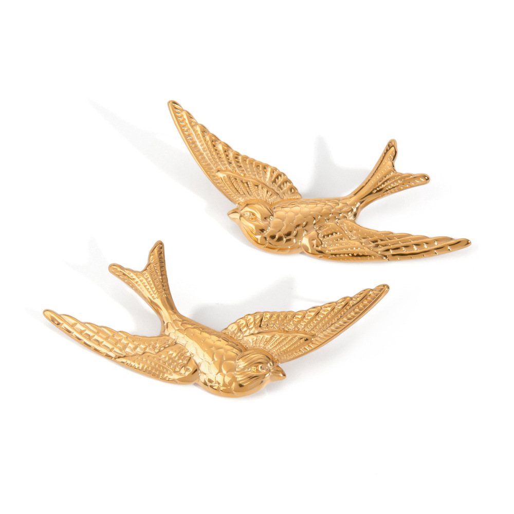 Boucles D'Oreilles Puces Élégantes Et Luxueuses Pour Femme, En Acier Inoxydable Doré, Motif Oiseau Naturel, Imperméables, Collection Luxueuse. Image7