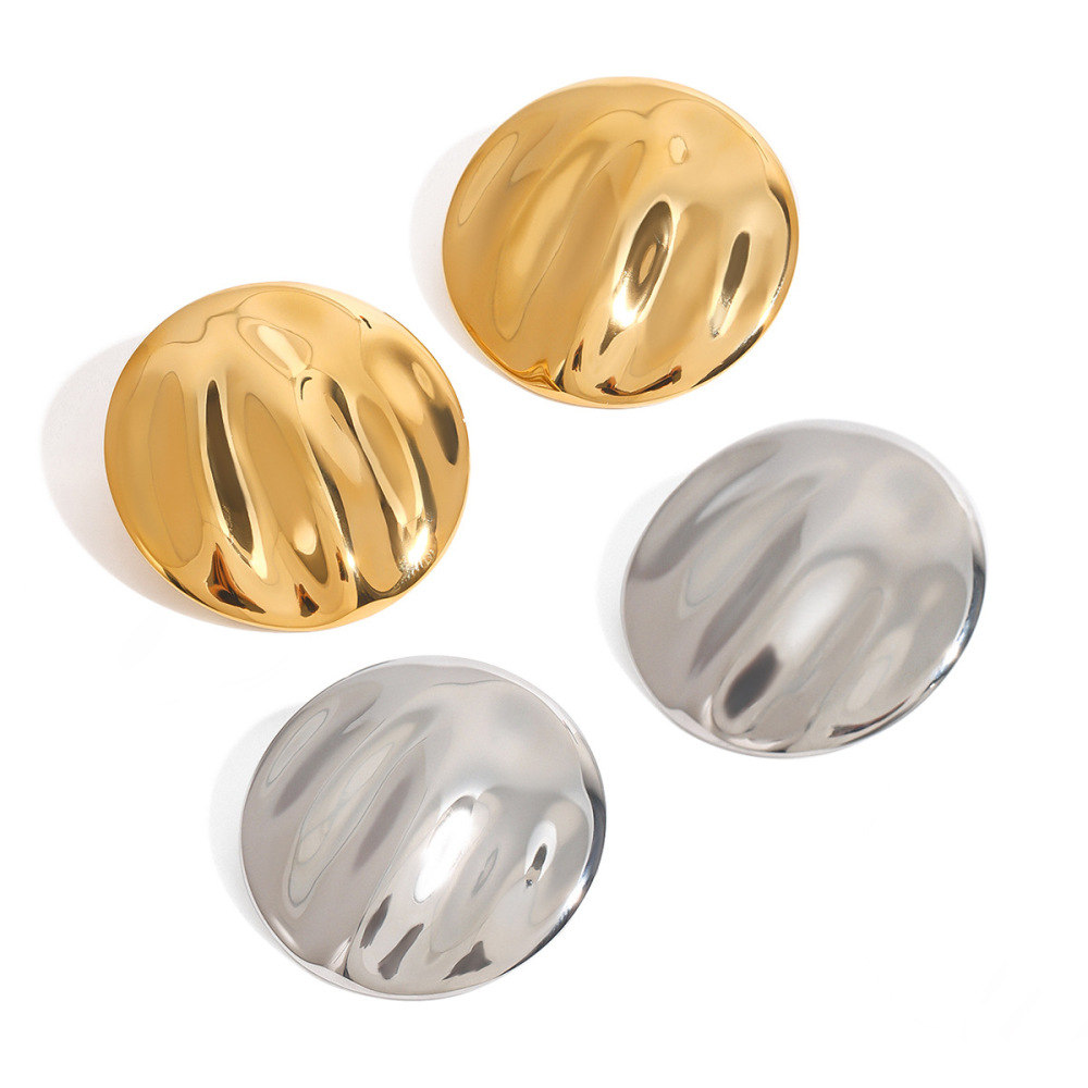 Boucles D'Oreilles Puces Pour Femme, Motif Vague D'Eau, En Acier Inoxydable Étanche, Couleur Or (1 Paire), Collection Minimaliste h5Image6