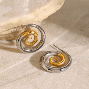 1 Paire De Boucles D'Oreilles À Tige Simples Pour Femmes, En Acier Inoxydable Plaqué Or , Série  h5 Image3