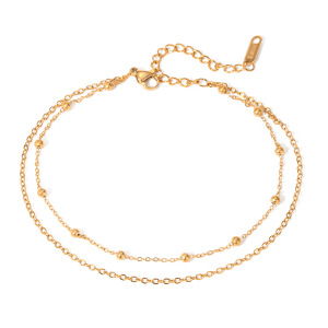Accessoires D' Nouvelle Niche Européenne Et Américaine Mode All-Match  Or Acier Inoxydable Double Couche Ronde Chaîne De Cheville Bijoux Femme h5 Image6