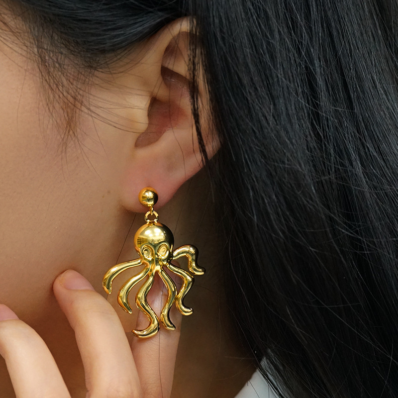 1 Paire De Boucles D'Oreilles Pendantes Classiques En Acier Inoxydable Plaqué Or  Pour Femme Image4