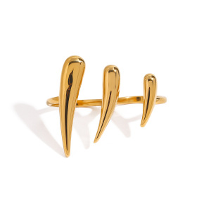Bague Ajustable Pour Femme, Style Minimaliste Punk, En Acier Inoxydable, Couleur Or, Étanche, Avec Motif Goutte D'Eau. h5 Image6